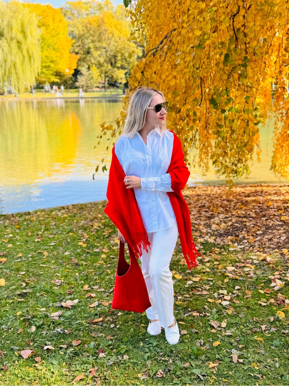 Red Suede Tote Bag - Minimal Women's Shoulder Bag